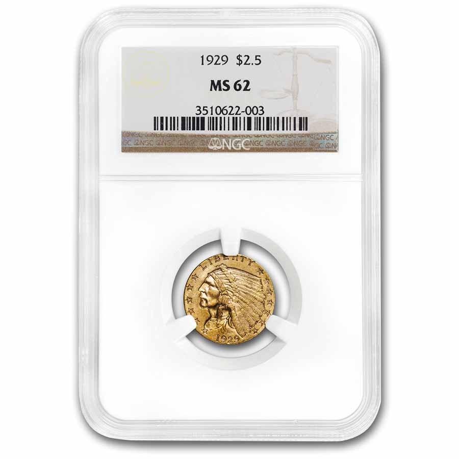 1929 $2.50 Indian Gold Quarter Eagle MS-62 NGC