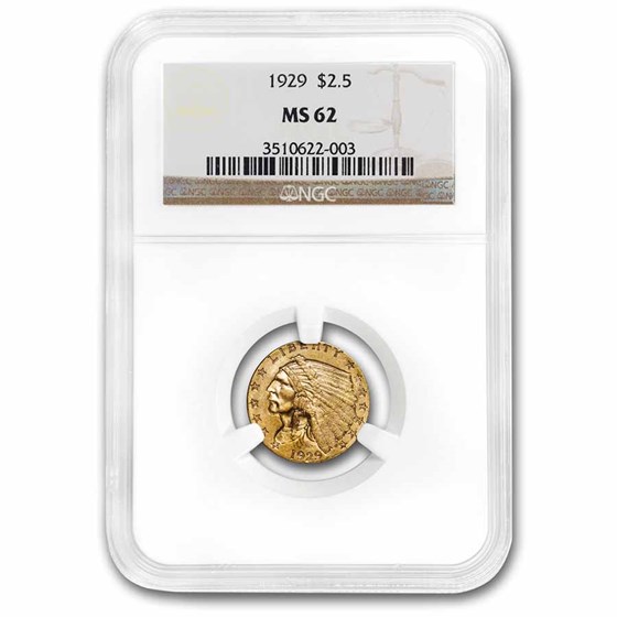 1929 $2.50 Indian Gold Quarter Eagle MS-62 NGC 1929 $2.50 Indian Gold Quarter Eagle MS-62 NGC