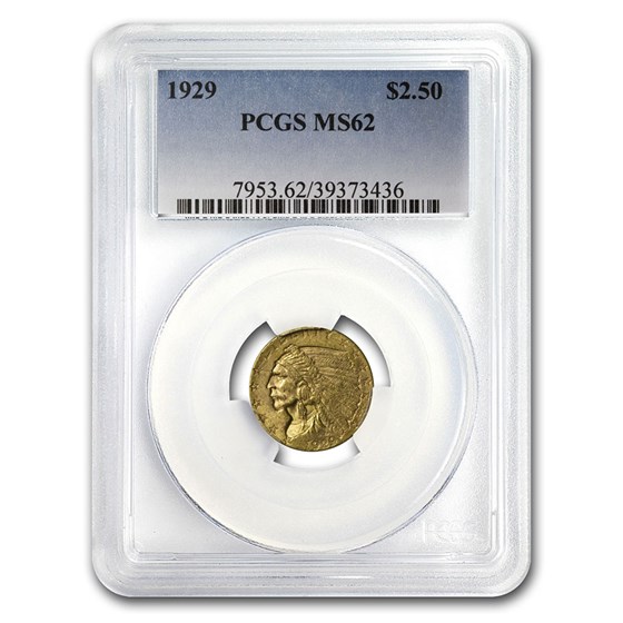 1929 $2.50 Indian Gold Quarter Eagle MS-62 PCGS 1929 $2.50 Indian Gold Quarter Eagle MS-62 PCGS