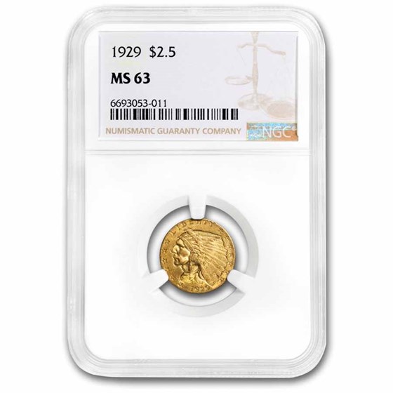 1929 $2.50 Indian Gold Quarter Eagle MS-63 NGC 1929 $2.50 Indian Gold Quarter Eagle MS-63 NGC