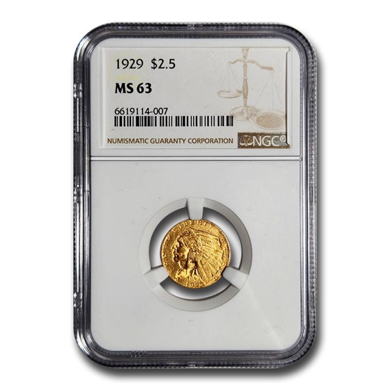 1929 $2.50 Indian Gold Quarter Eagle MS-63 NGC 1929 $2.50 Indian Gold Quarter Eagle MS-63 NGC