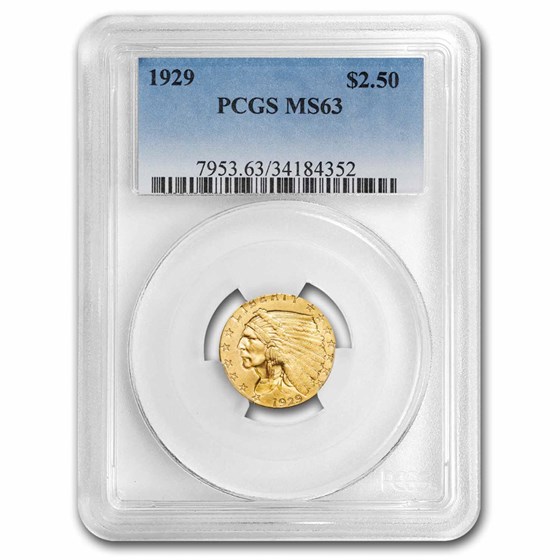 1929 $2.50 Indian Gold Quarter Eagle MS-63 PCGS 1929 $2.50 Indian Gold Quarter Eagle MS-63 PCGS