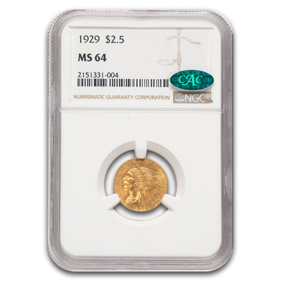 1929 $2.50 Indian Gold Quarter Eagle MS-64 NGC CAC