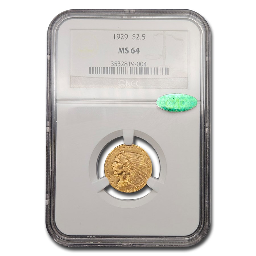 1929 $2.50 Indian Gold Quarter Eagle MS-64 NGC CAC