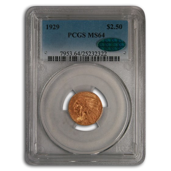 1929 $2.50 Indian Gold Quarter Eagle MS-64 PCGS CAC 1929 $2.50 Indian Gold Quarter Eagle MS-64 PCGS CAC