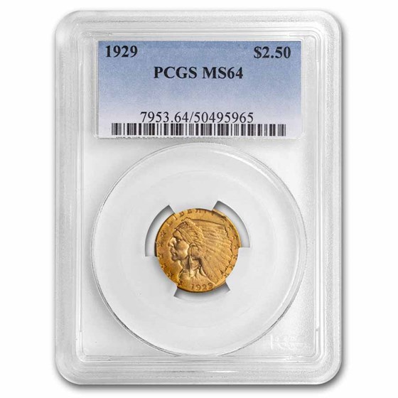 1929 $2.50 Indian Gold Quarter Eagle MS-64 PCGS 1929 $2.50 Indian Gold Quarter Eagle MS-64 PCGS
