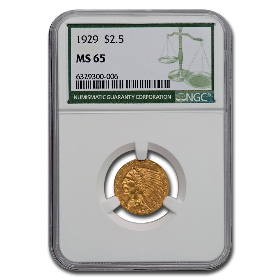 1929 $2.50 Indian Gold Quarter Eagle MS-65 NGC (Green Label)