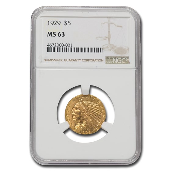 1929 $5 Indian Gold Half Eagle MS-63 NGC