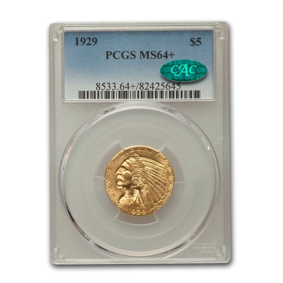 1929 $5 Indian Gold Half Eagle MS-64+ PCGS CAC 1929 $5 Indian Gold Half Eagle MS-64+ PCGS CAC