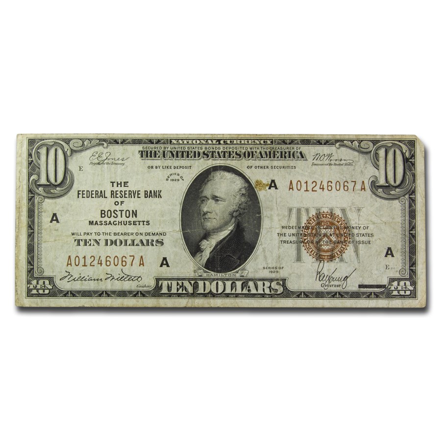 1929 (A-Boston) $10 Brown Seal FRBN VF (Fr#1860-A)