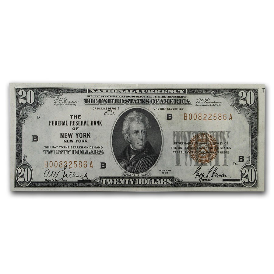 1929 (B-New York) $20 Brown Seal FRBN AU (Fr#1870-B)