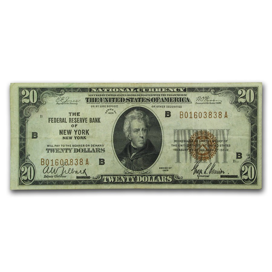 1929 (B-New York) $20 Brown Seal FRBN XF (Fr#1870-B)