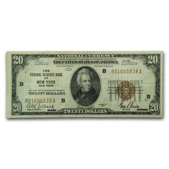 1929 (B-New York) $20 Brown Seal FRBN XF (Fr#1870-B) 1929 (B-New York) $20 Brown Seal FRBN XF (Fr#1870-B)