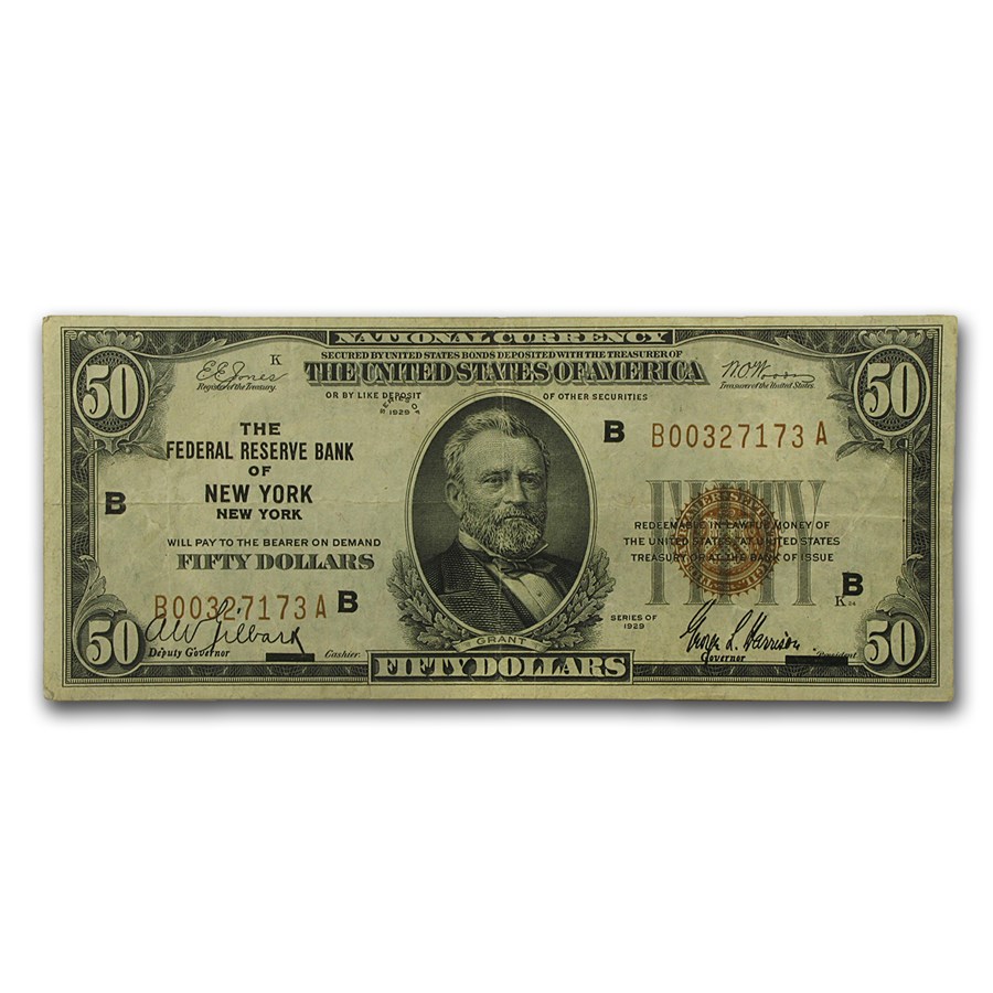 1929 (B-New York) $50 Brown Seal FRBN VF (Fr#1880-B)