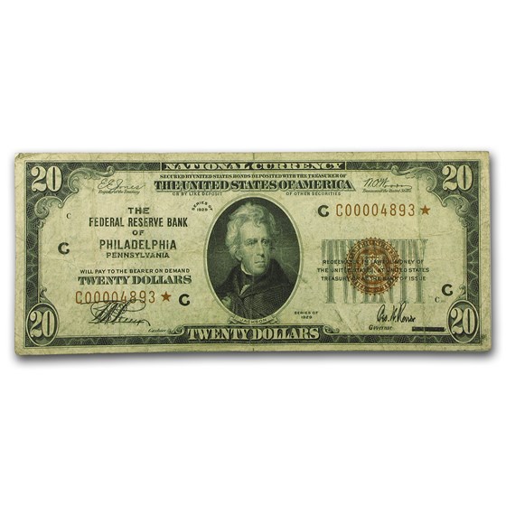 1929* (C-Phila) $20 Brown Seal FRBN VF (Fr#1870-C*) Star Note 1929* (C-Phila) $20 Brown Seal FRBN VF (Fr#1870-C*) Star Note