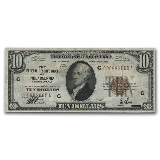1929 (C-Philadelphia) $10 Brown Seal FRBN VF (Fr#1860-C) 1929 (C-Philadelphia) $10 Brown Seal FRBN VF (Fr#1860-C)