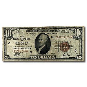 1929 (C-Philadelphia) $10 Brown Seal FRBN VG 1929 (C-Philadelphia) $10 Brown Seal FRBN VG
