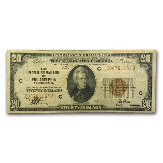 1929 (C-Philadelphia) $20 Brown Seal FRBN Fine (Fr#1870-C)