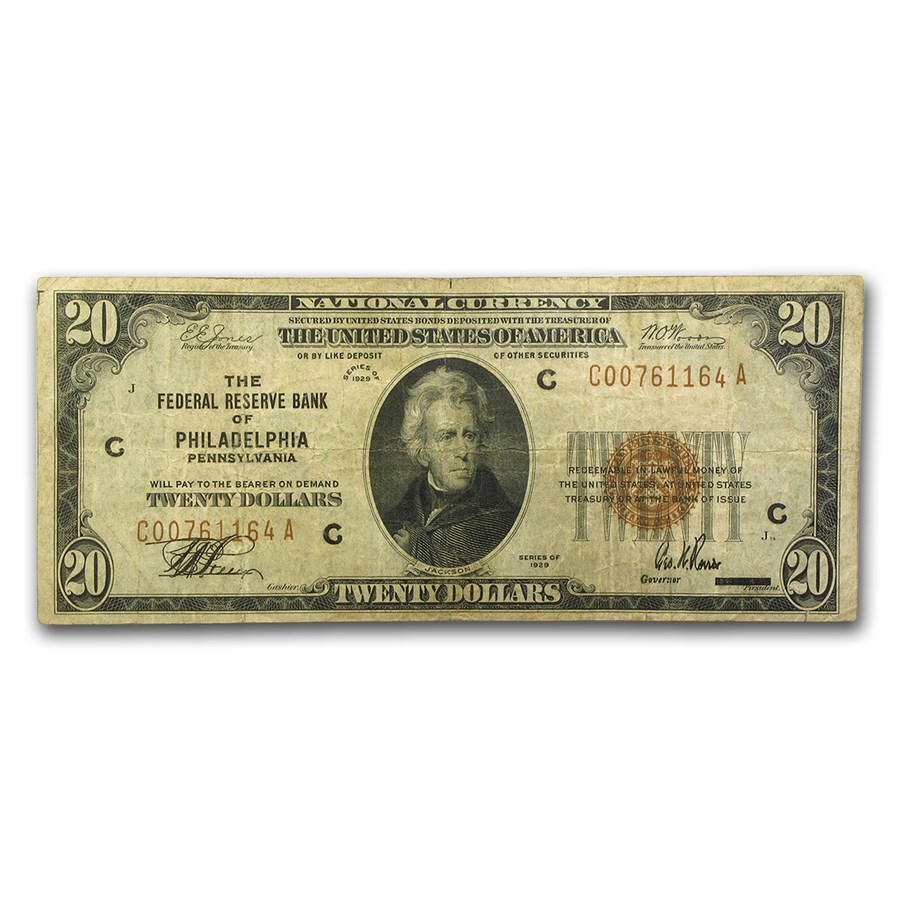 1929 (C-Philadelphia) $20 Brown Seal FRBN Fine (Fr#1870-C)