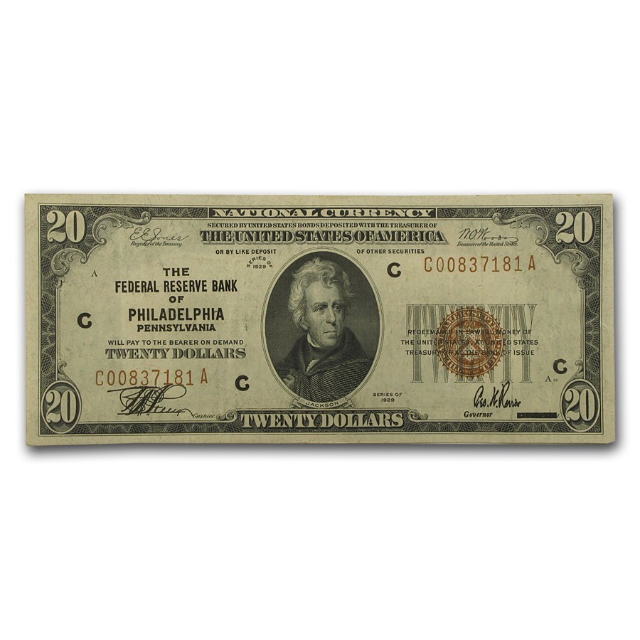 1929 (C-Philadelphia) $20 Brown Seal FRBN VF (Fr#1870-C)