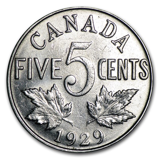1929 Canada 5 Cents George V AU 1929 Canada 5 Cents George V AU