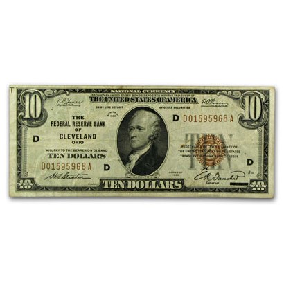 1929 (D-Cleveland) $10 Brown Seal FRBN VF+ 1929 (D-Cleveland) $10 Brown Seal FRBN VF+