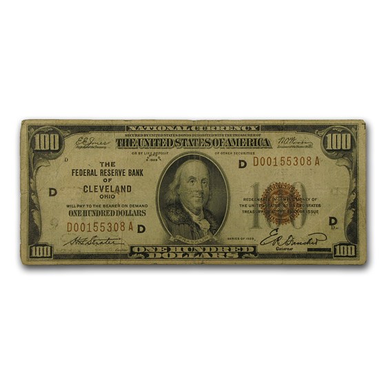 1929 (D-Cleveland) $100 Brown Seal FRBN Fine 1929 (D-Cleveland) $100 Brown Seal FRBN Fine