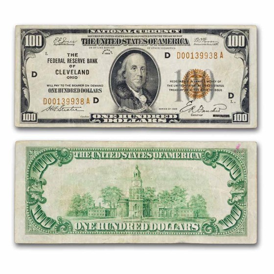 1929 (D-Cleveland) $100 Brown Seal FRBN VF Details (Fr#1890-D)
