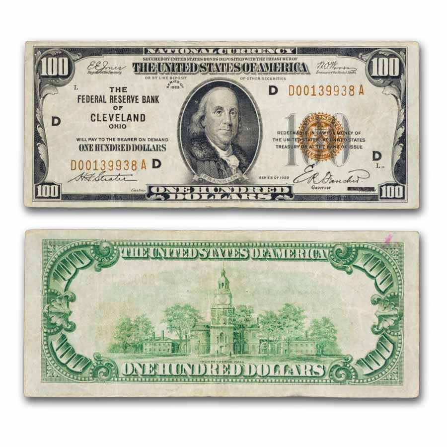 1929 (D-Cleveland) $100 Brown Seal FRBN VF Details (Fr#1890-D)
