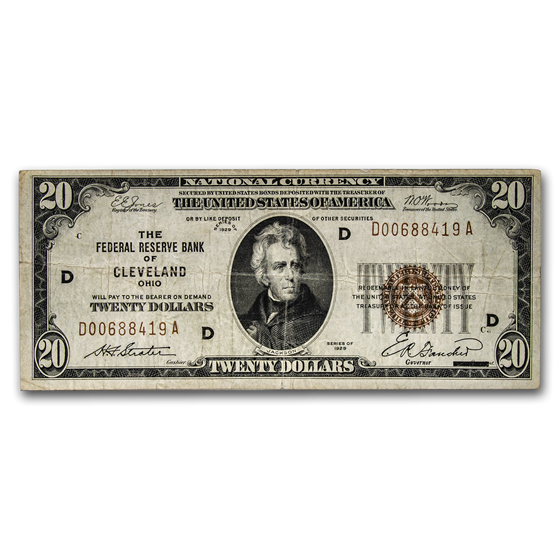 1929 (D - Cleveland) $20 Brown Seal FRBN Fine 1929 (D - Cleveland) $20 Brown Seal FRBN Fine