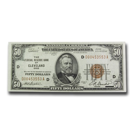 1929 (D-Cleveland) $50 Brown Seal FRBN AU (Fr#1880-D) 1929 (D-Cleveland) $50 Brown Seal FRBN AU (Fr#1880-D)