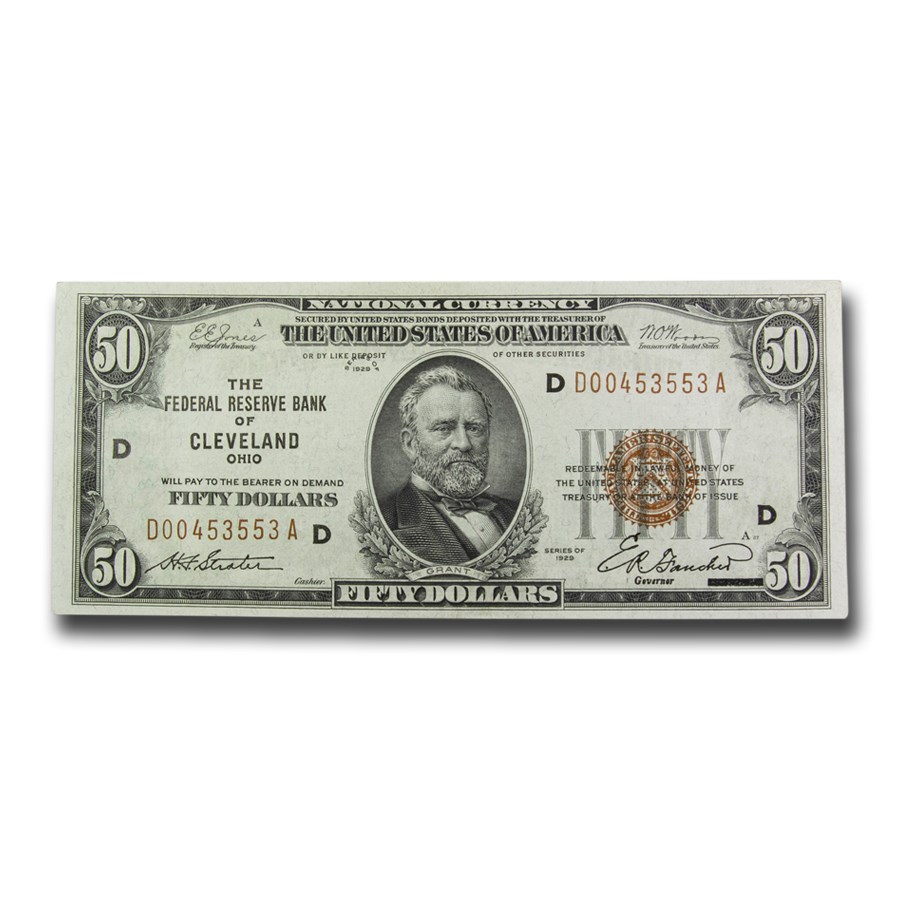 1929 (D-Cleveland) $50 Brown Seal FRBN AU (Fr#1880-D)
