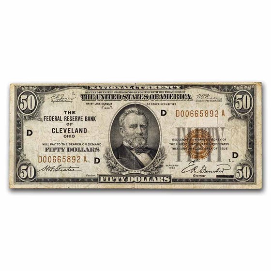 1929 (D-Cleveland) $50 Brown Seal FRBN Fine (Fr#1880-D) 1929 (D-Cleveland) $50 Brown Seal FRBN Fine (Fr#1880-D)