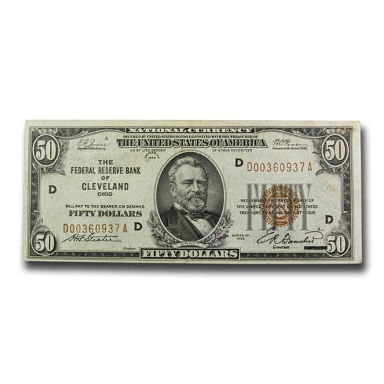 1929 (D-Cleveland) $50 Brown Seal FRBN XF (Fr#1880-D) 1929 (D-Cleveland) $50 Brown Seal FRBN XF (Fr#1880-D)