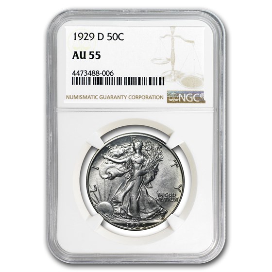 1929-D Walking Liberty Half Dollar AU-55 NGC 1929-D Walking Liberty Half Dollar AU-55 NGC