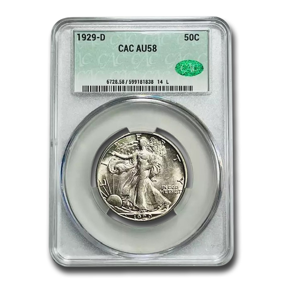 1929-D Walking Liberty Half Dollar AU-58 CACG