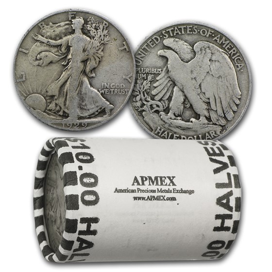 1929-D Walking Liberty Halves 20-Coin Roll Avg Circ