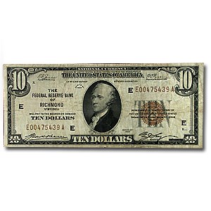 1929 (E-Richmond) $10 Brown Seal FRBN Fine (Fr#1860-E)
