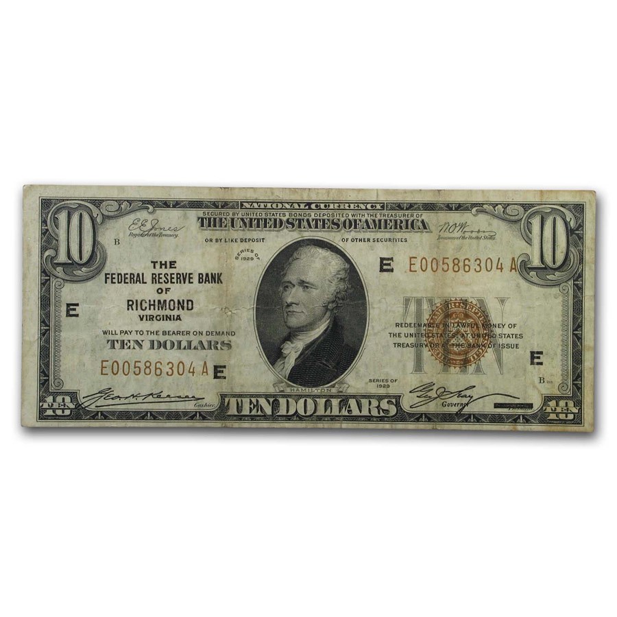 1929 (E-Richmond) $10 Brown Seal FRBN VF (Fr#1860-E)