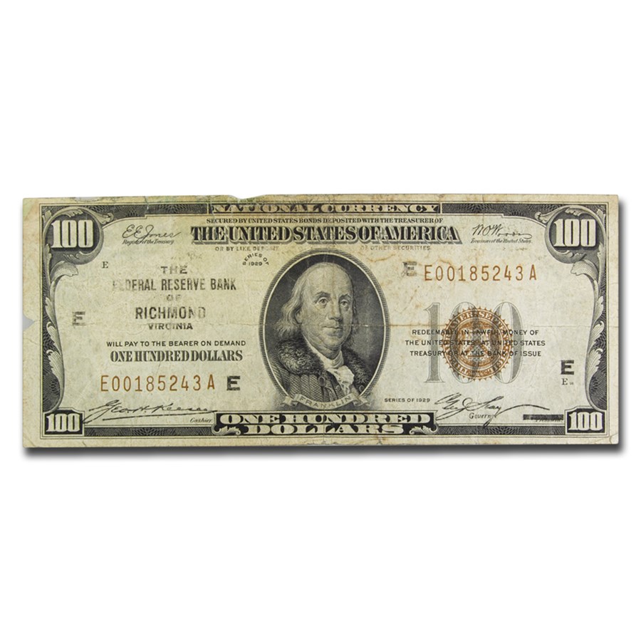 Buy 1929 (E-Richmond) $100 Brown Seal FRBN VF (Details) | APMEX
