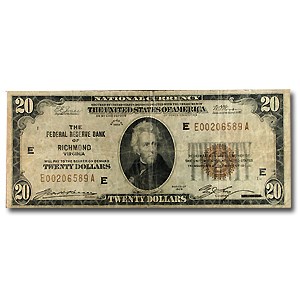 1929 (E-Richmond) $20 Brown Seal FRBN Good 1929 (E-Richmond) $20 Brown Seal FRBN Good