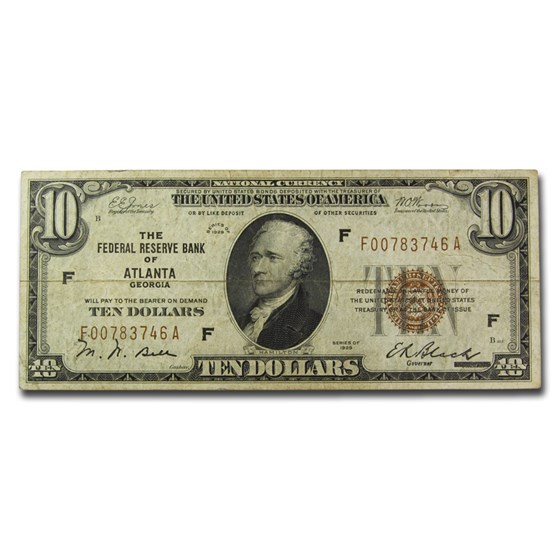 1929 (F-Atlanta) $10 Brown Seal FRBN VF (Fr#1860-F) 1929 (F-Atlanta) $10 Brown Seal FRBN VF (Fr#1860-F)