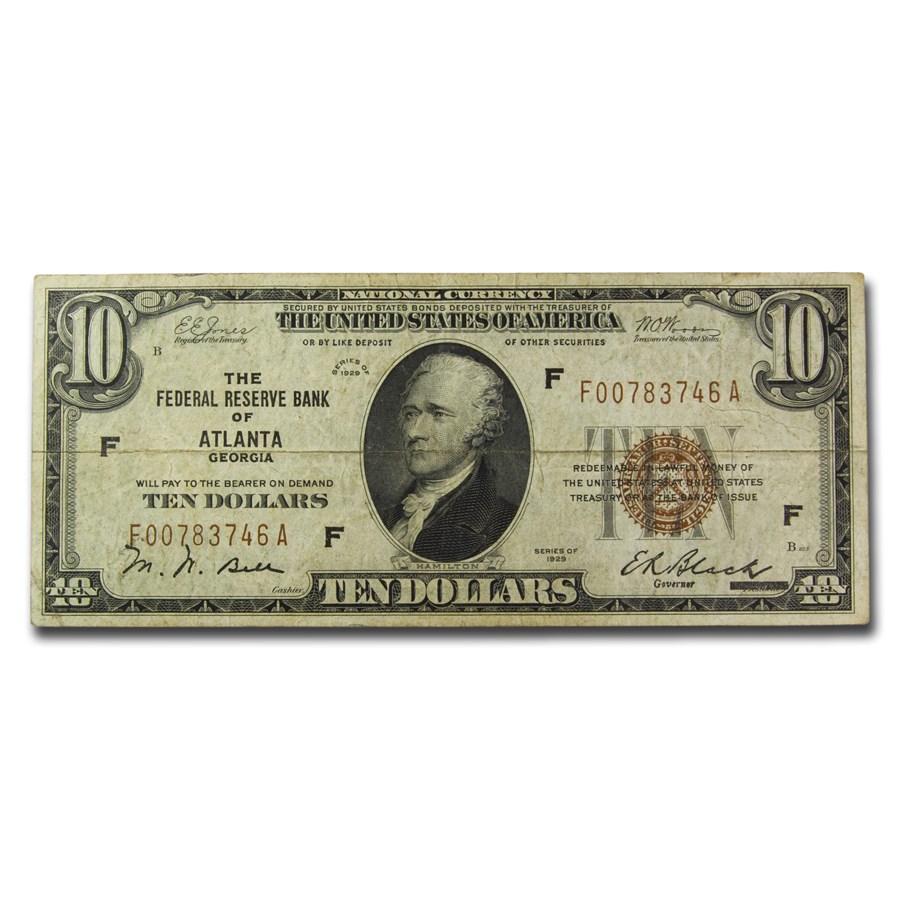 1929 (F-Atlanta) $10 Brown Seal FRBN VF (Fr#1860-F)
