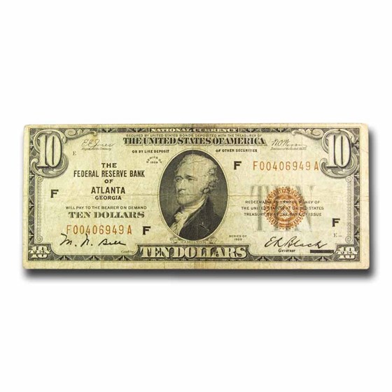 1929 (F-Atlanta) $10 Brown Seal FRBN VG/Fine 1929 (F-Atlanta) $10 Brown Seal FRBN VG/Fine