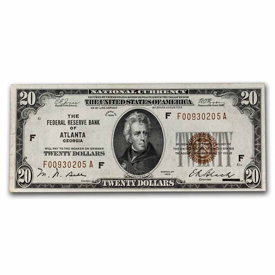 1929 (F-Atlanta) $20 Brown Seal FRBN AU (Fr#1870-F) 1929 (F-Atlanta) $20 Brown Seal FRBN AU (Fr#1870-F)