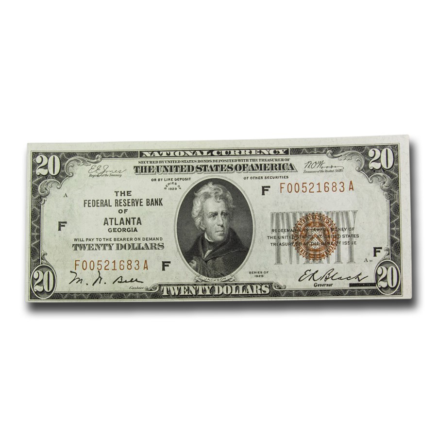 1929 (F-Atlanta) $20 Brown Seal FRBN CU (Fr#1870-F)