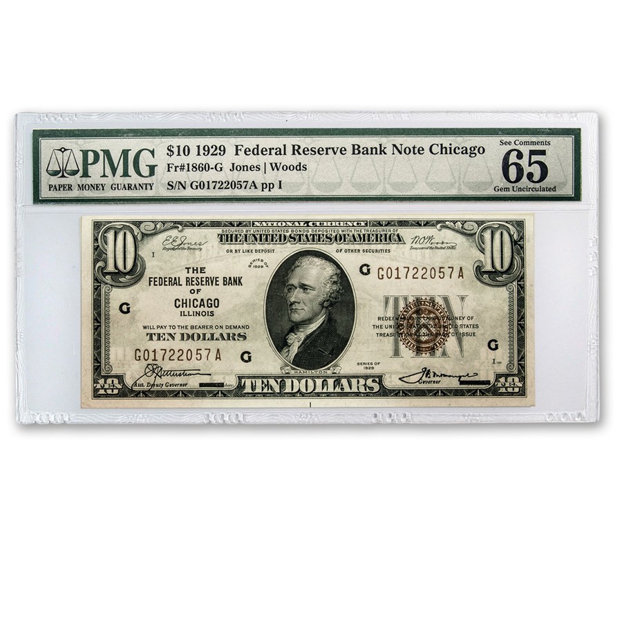 1929 (G-Chicago) $10 Brown Seal FRBN CU-65 EPQ PMG (Fr#1860-G)