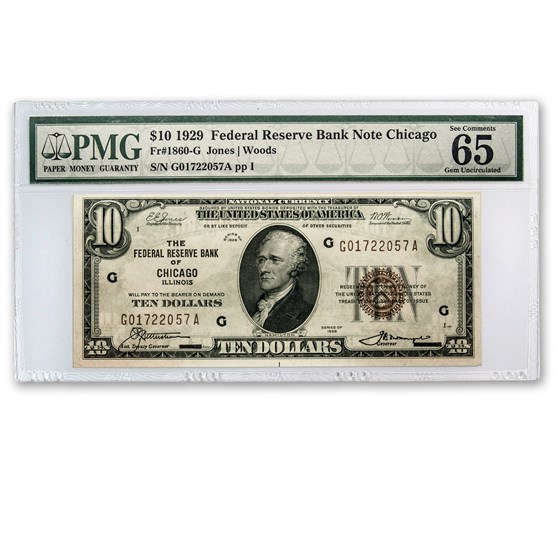 1929 (G-Chicago) $10 Brown Seal FRBN CU-65 EPQ PMG (Fr#1860-G)