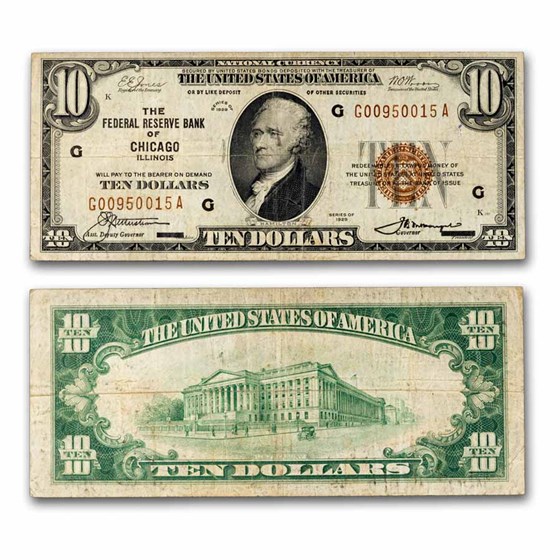 1929 (G-Chicago) $10 Brown Seal FRBN Fine (Fr#1860-G) Details