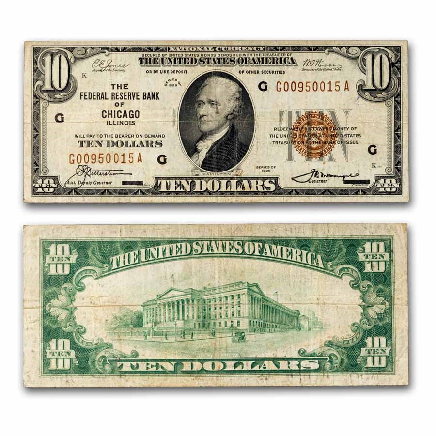 1929 (G-Chicago) $10 Brown Seal FRBN Fine (Fr#1860-G) Details